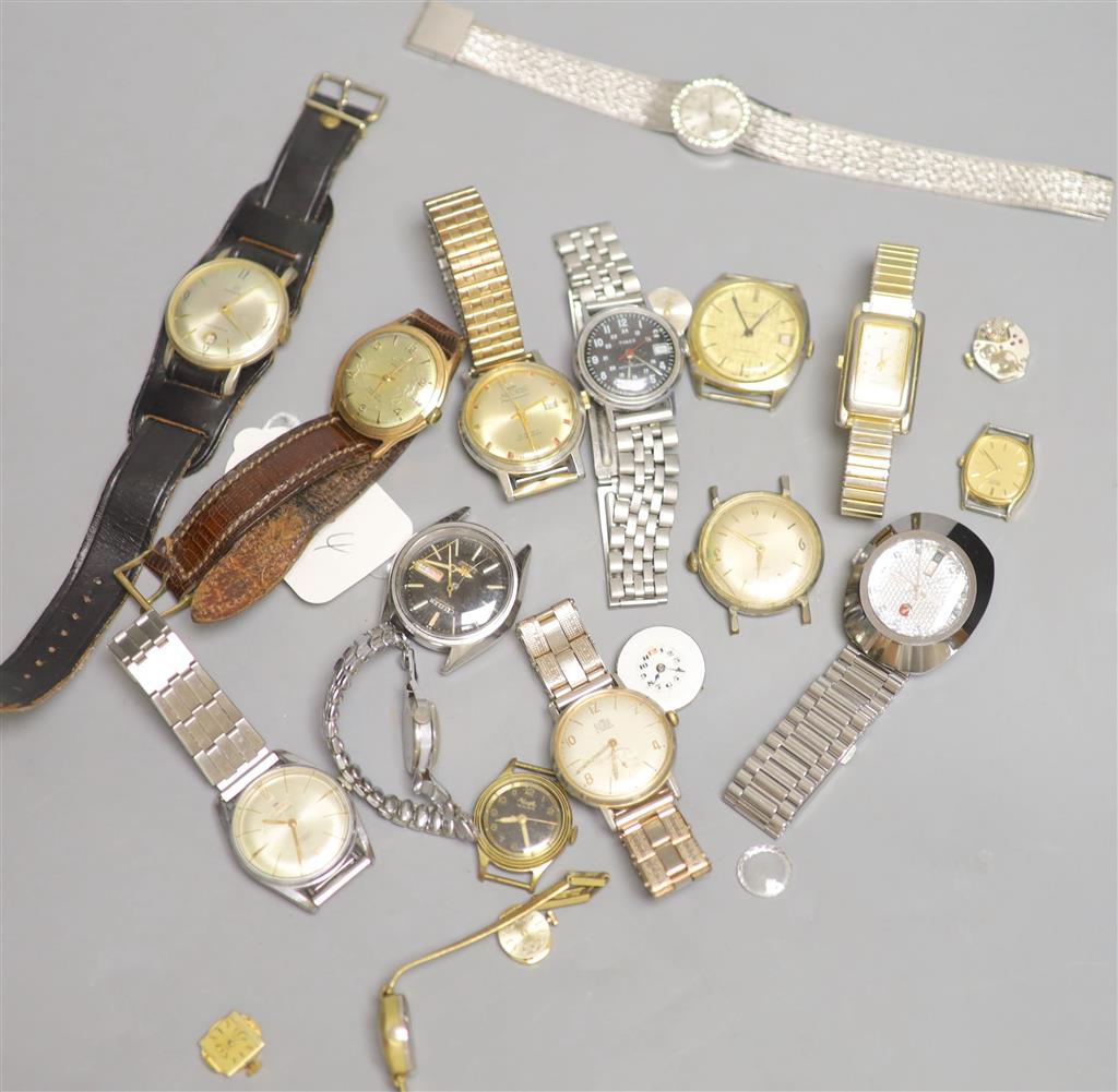 A collection of gentlemans and ladys assorted base metal wrist watches, including Roamer, Timex, Neson, etc.